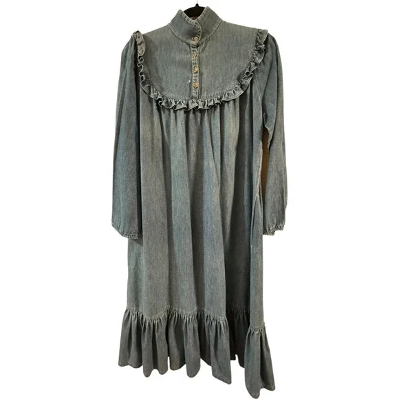 Singer and Spicer | Dresses | Singer And Spicer Womens Blue Denim Prairie  Cottage Ruffle Trimmed Dress | Poshmark